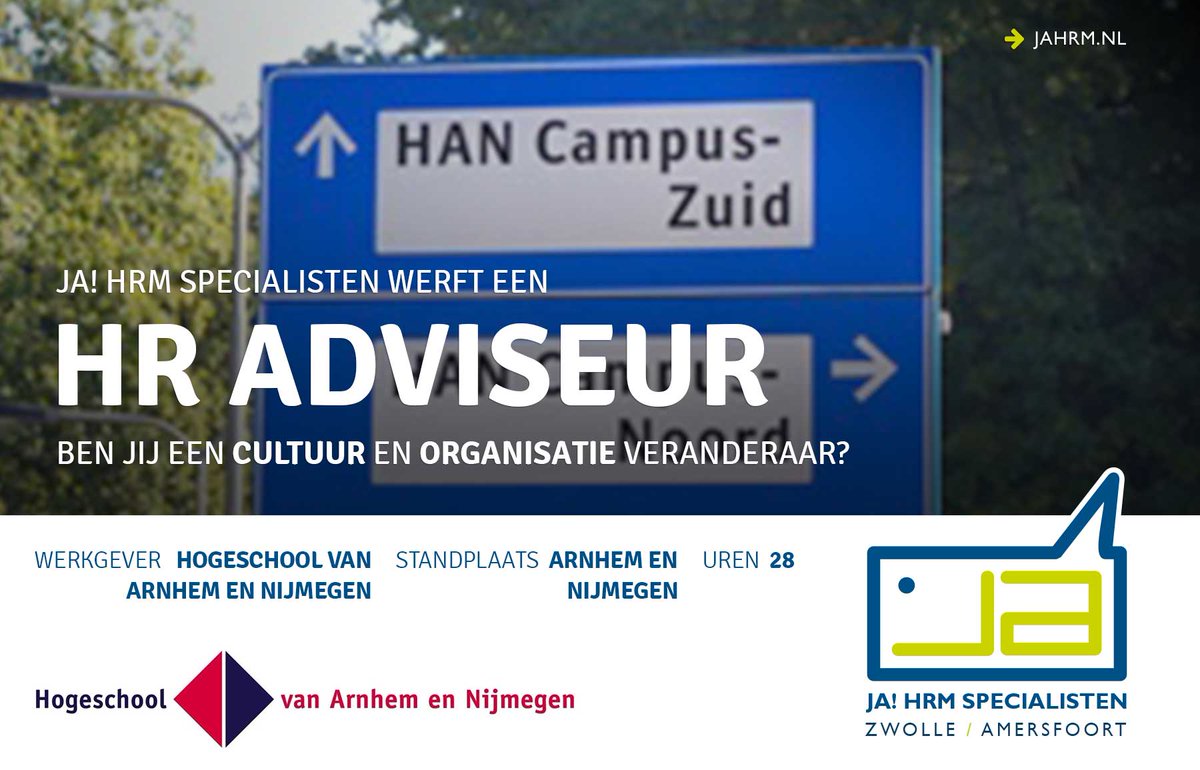 Ben jij een HR Adviseur met ervaring in Cultuur- en Organisatievraagstukken? Op zoek naar een volgende uitdaging? Kijk dan eens naar deze mooie positie bij de Hogeschool Arnhem Nijmegen. Parttime.  jahrm.nl/hr-adviseur-cu… #hr #hrm #vacature #baan #verandering #sioo #parttime