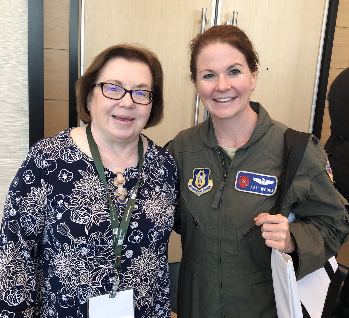 Yesterday at #NDRC18 @FederalAlliance I had the honor of meeting Lt. Col Kaitlyn Woods, Hurricane Hunter - 53rd Weather Reconnaissance Squadron, Chief Meteorologist, USAF,  #KeeslerAFB. She flies into dangerous storms to gather data to keep us safe. Thank you for your service🇺🇸