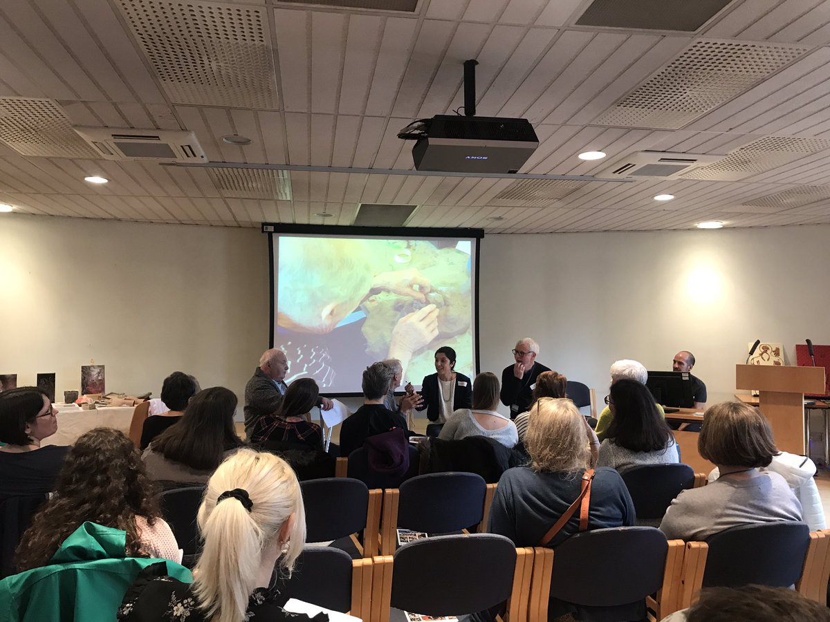 StChrisHospice's tweet photo. #facingdeathcreatively our art psychotherapist Maria interviewing patients about their artworks. This is Neil’s creation “Ugly and the Big Ugly”. https://t.co/C3joZkhlzq