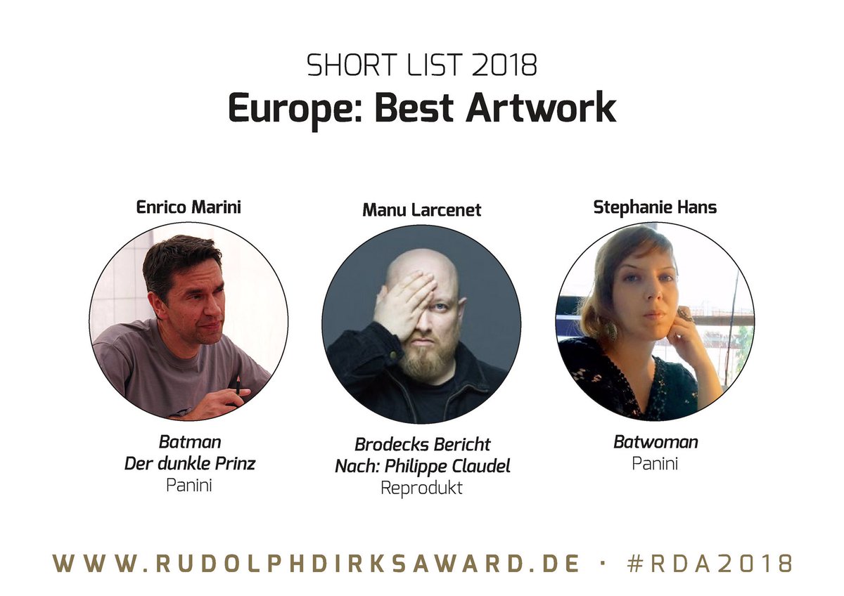 DirksAward's tweet photo. Europe: Best Artwork #RDA2018 @Marini_Comics #ManuLarcenet @HansStephanie @PaniniVerlag @ReproduktComics https://t.co/OlkXqqOG33