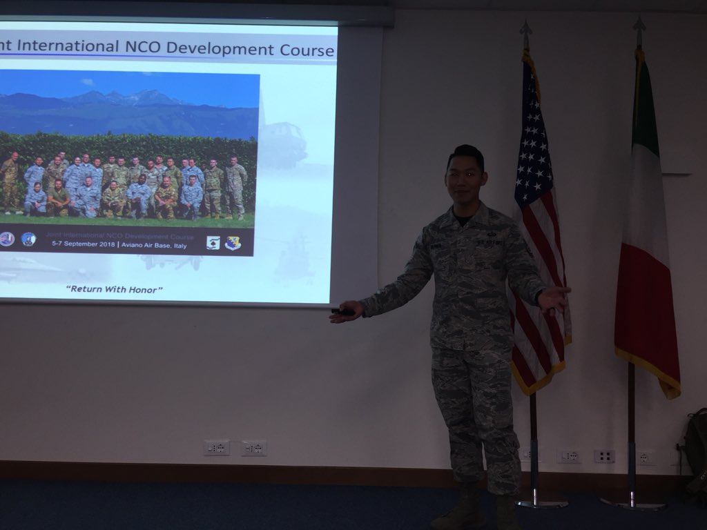 AetcTeam's tweet photo. 31FW, TSgt Oliver, saw the need and created the Joint International NCO Development Course.  Leading the way to build strategic alliances.
#31FW #AETC #innovation #team_aetc https://t.co/UQPxpAQEnV
