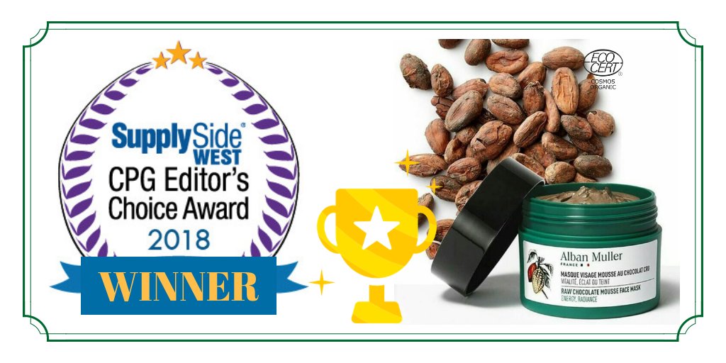 🏆We're proud to announce that our #RawChocolateMask has WON the prestigious Editor's Choice Award in the #PersonalCareCategory @SupplySide 2018 in Las Vegas! 

#EditorsChoiceAward #WINNER #GreenBeauty #CleanBeauty #SSWEXPO #SupplysideWest #ECAwards #MadeInFrance #BetterBeauty