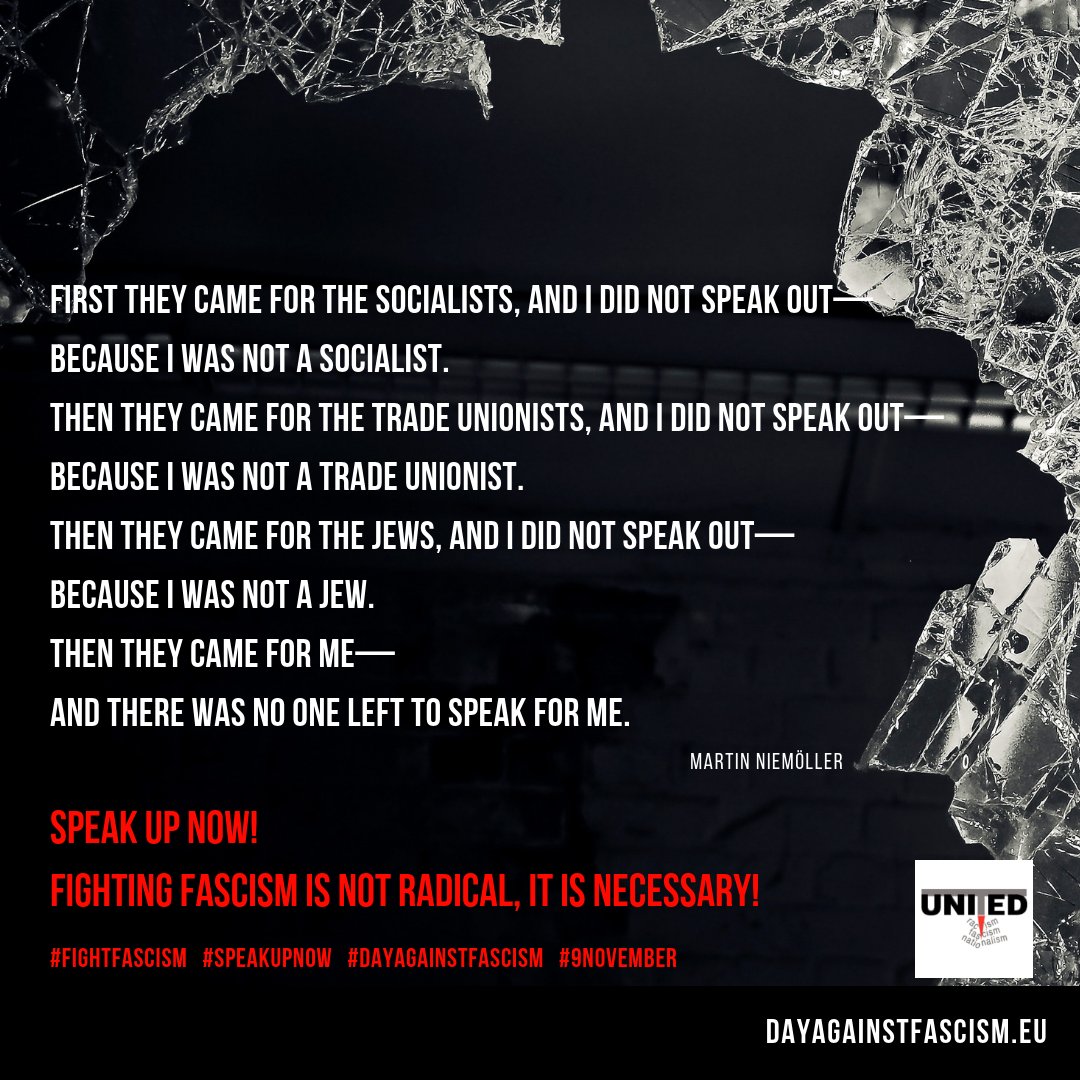 UNITED__Network's tweet photo. Today is the 80th anniversary of the ‘Kristallnacht’ pogrom in 1938, turning #discrimination against Jews to a systematic persecution. Fascist attacks are on the rise again, and we must remember what history has taught us.
#speakupnow #fightfascism #9november #dayagainstfascism https://t.co/x3mion5Tor