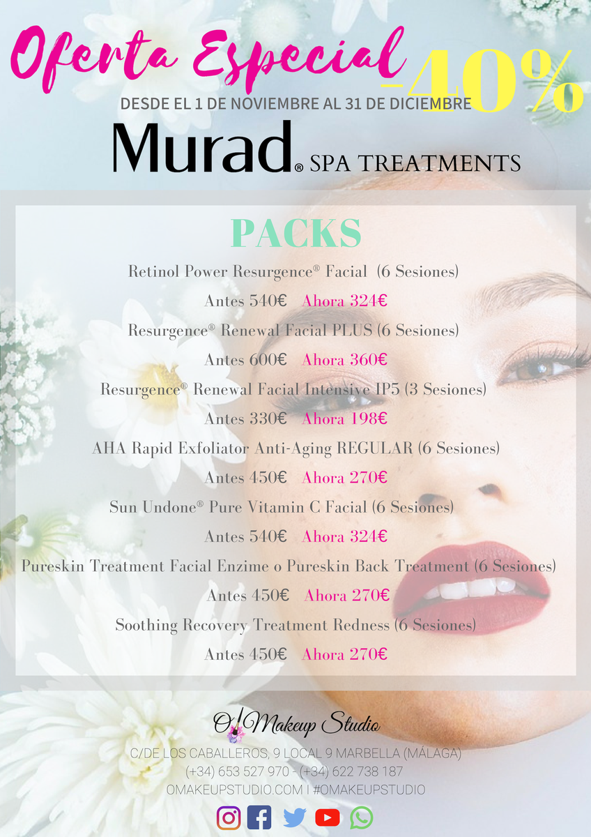 omakeupstudio's tweet photo. Buenos días! Desde hoy y hasta el 31 de Diciembre tenéis los tratamientos @MuradSkincare 🛀 en sesiones individuales -30% y los PACKS -40%💎 From today until December 31 you have @DrMurad 🛀 treatments in individual sessions-30 % and packs -40% #marbella #marbs #oldtownmarbella https://t.co/7WpeBAkJEA