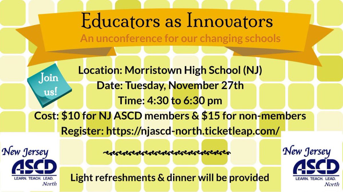 Join us to engage in authentic conversations about education on Tuesday, November 27th. Present, share, &amp; discuss topics that matter to you.  Register: njascd-north.ticketleap.com #NJASCD #NJASCDcentral #NJASCDsouth #njpsa #njed #njea