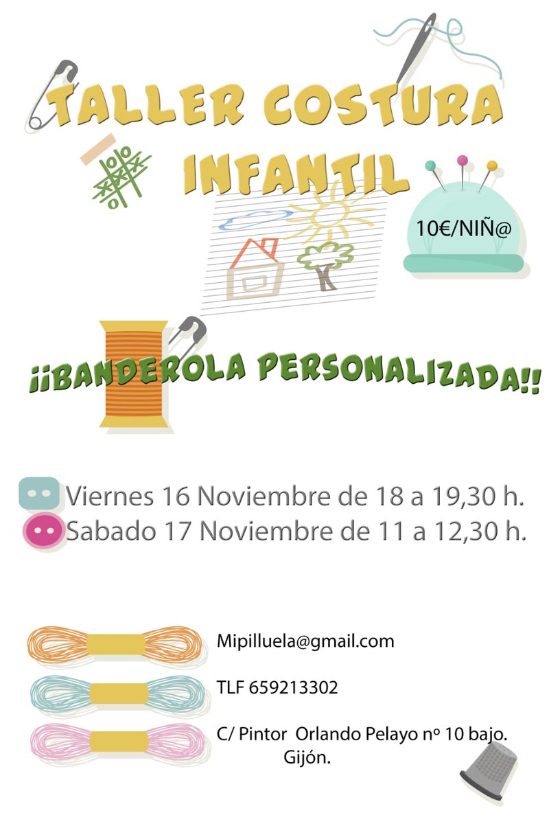 complementoscg's tweet image. Taller de costura infantil en Gijón.
Viernes 16 por la tarde o sábado 17 por la mañana.
"Haz tu banderola"