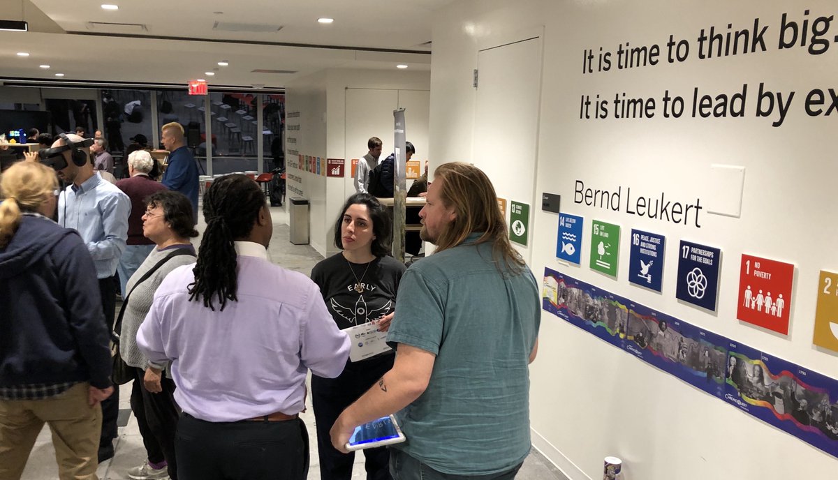 Chrono_Quest's tweet photo. #NYVR meetup is the place to be!  #ChronoQuest inventor @cjayvanburen and product manager @SarahPerryStout talk about next iterations with teachers, techies and #VR #AR early-adopters from all sectors.  Thanks to #SAP for the inspiring space. #ARinEdu  @ny_vr https://t.co/OIizDOsNJ3