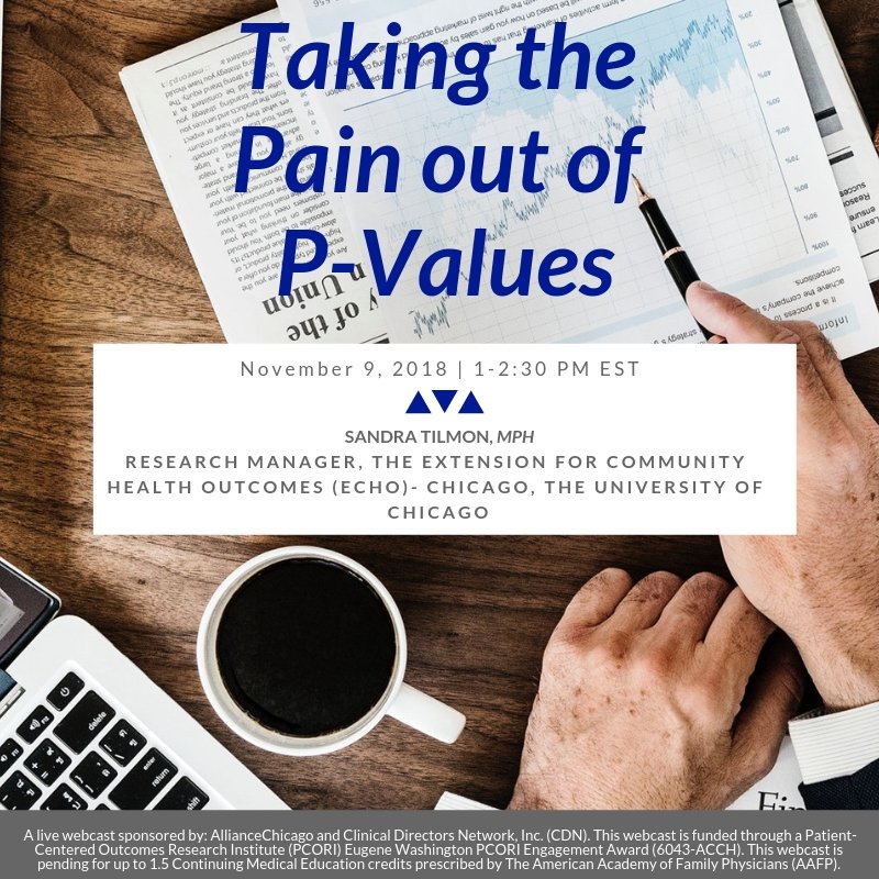 CDN_eLearning's tweet image. TODAY is @alliancecchs&apos;s &amp;amp; @CDN_eLearning&apos;s &quot;Taking the Pain out of P-Values&quot; at 1 PM EST w/ Sandra Tilmon. Watch the live session for an intuitive overview of #articlestructure and #biostatistics. Register &amp;amp; earn up to 1.5 CME Credits events.r20.constantcontact.com/register/event…