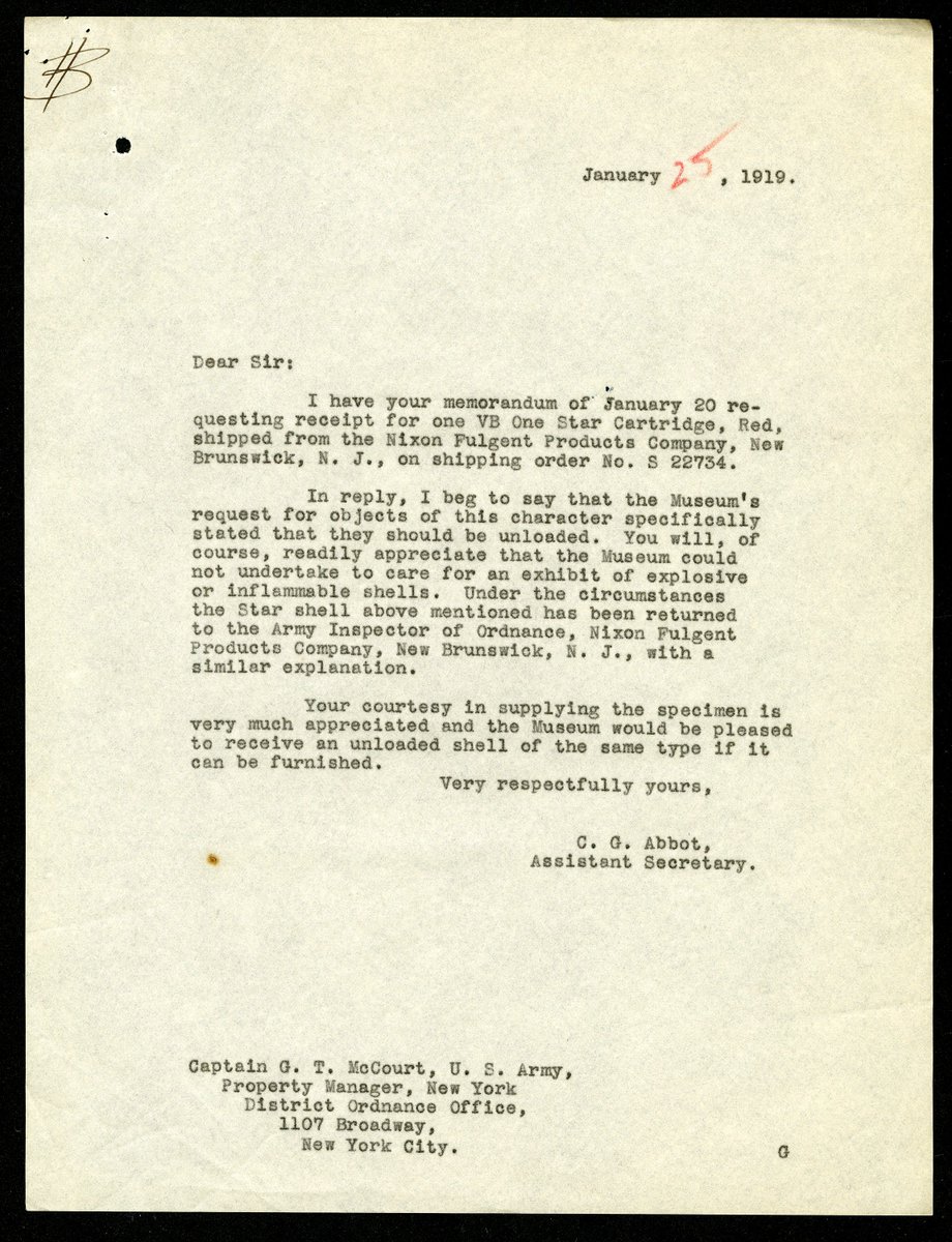 Smithsonian Archives Even Before Wwi Ended Smithsonian Curators Saw The Value In Collecting Objects From The War Except For Loaded Explosives In 1919 Assistant Secretary Abbot Politely Explained That The