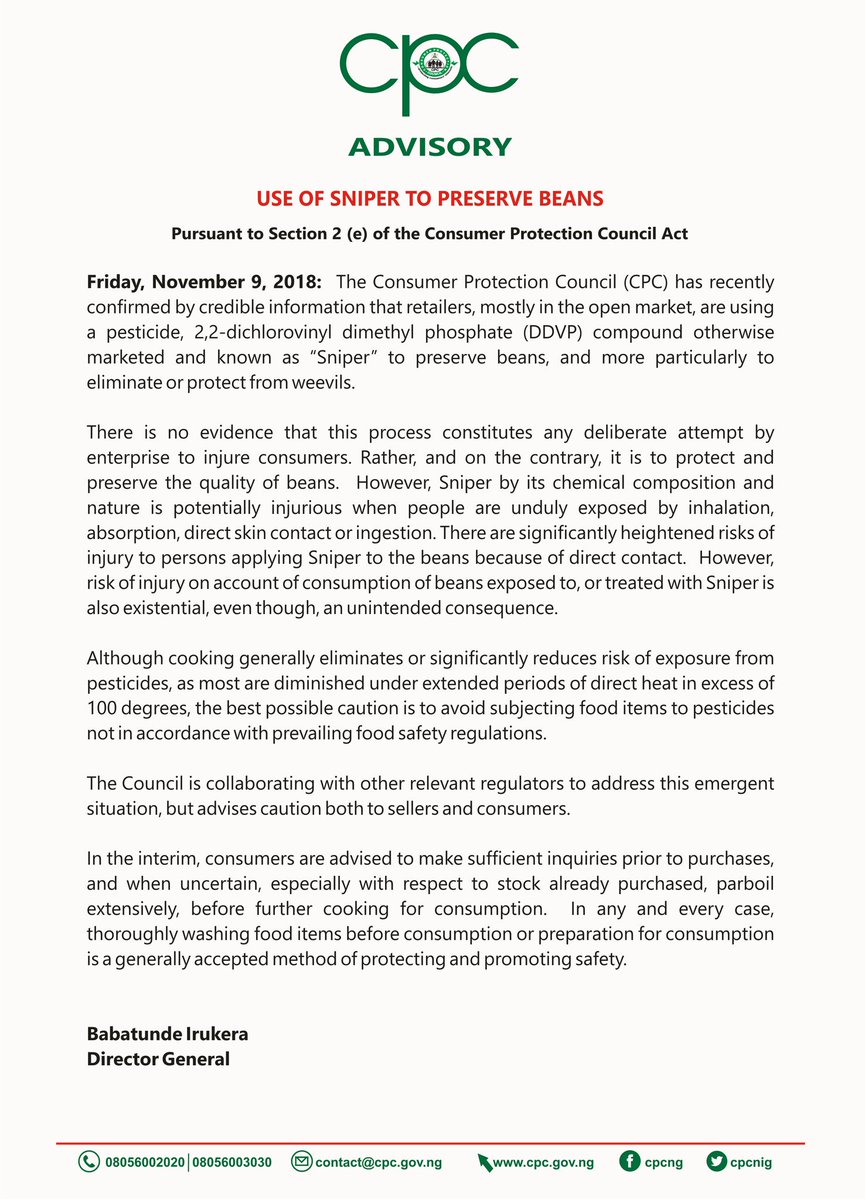 fccpcnigeria's tweet image. Use of Sniper to Preserve Beans: An Advisory by CPC