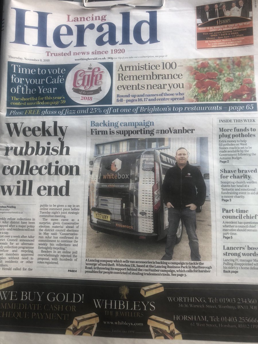 We got #noVANber on the front page of the local paper, we are hitting all the press and radio stations in Sussex, trying to get this noticed locally. Keep signing ✌🏻Full story here: 

worthingherald.co.uk/news/crime/lan…
<a href="/Worthing_Herald/">Worthing Herald</a> <a href="/pbplumber/">P B Plumber</a>