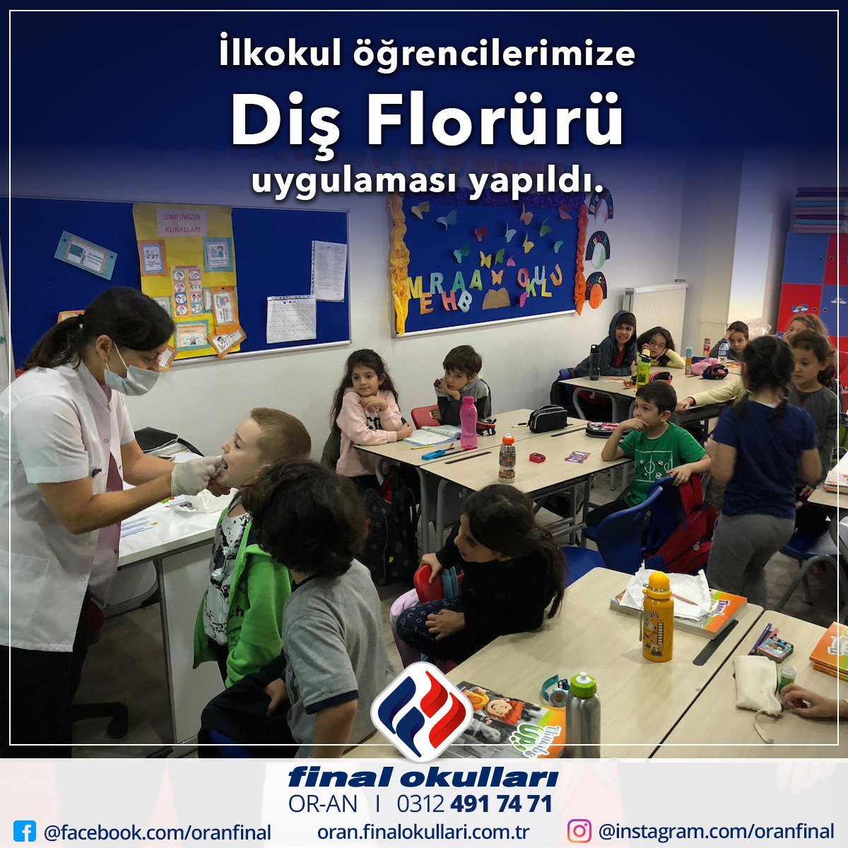 Öğrencilerimizin diş sağlığını korumak ve dişlerinin çürümelere karşı direncini artırmak amacıyla ilkokul öğrencilerimize ''Diş Florürü'' uygulaması yapılmıştır.

#9kasım #cuma  #özelokul #finalokullari #ilkokul #cankaya #kolej #egitim #ogrenci #okul #lise #veli #diş #dişhekimi