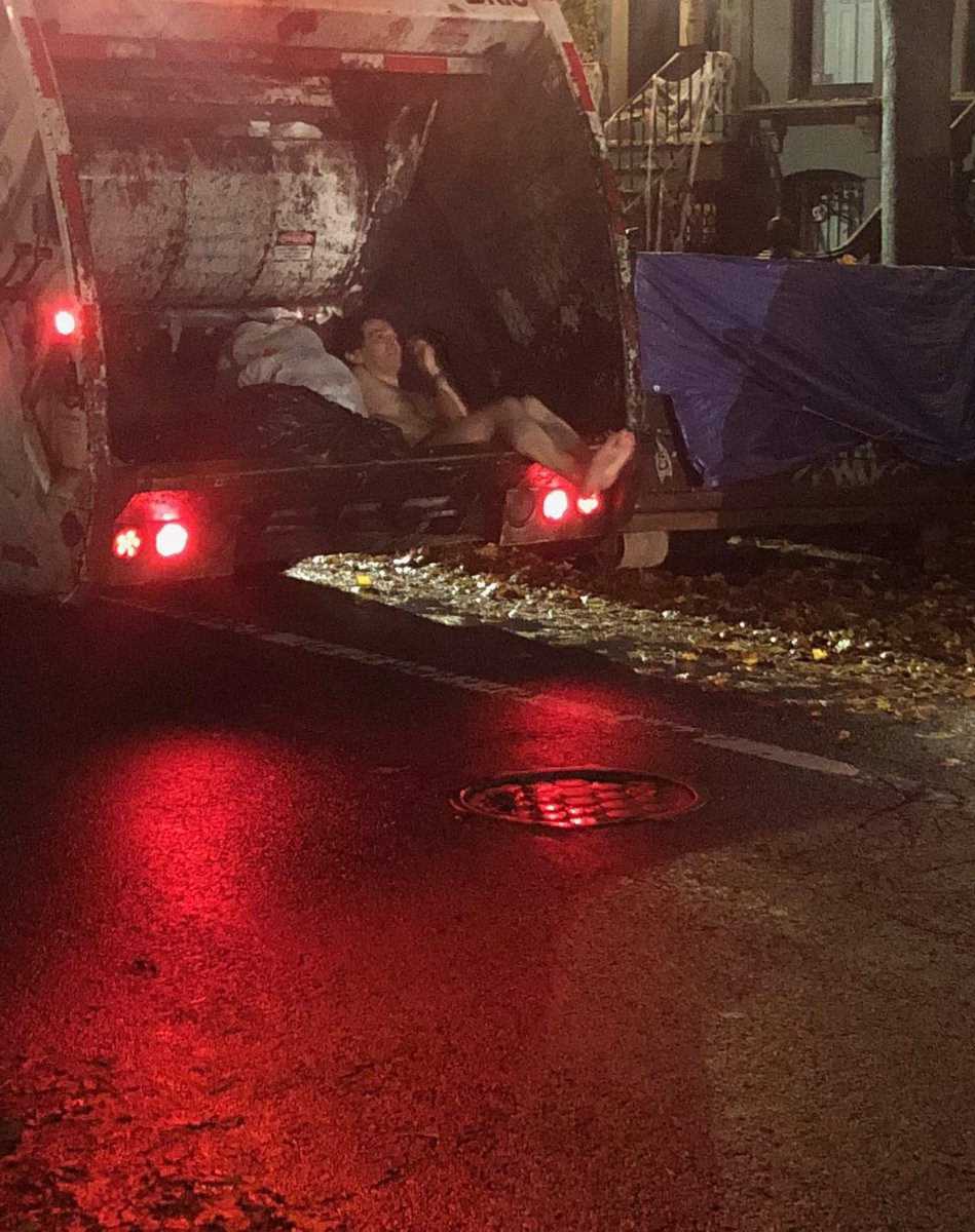JoeBDSNY's tweet photo. Talk about disgusting liquids...this naked guy took a swim in the hopper juice a few nights ago in Brooklyn @Alsboringtweets @WFANmornings https://t.co/CwJTn6rlnF