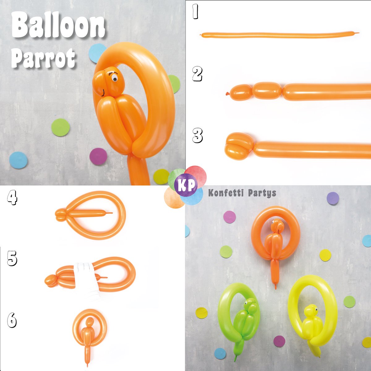 🦜 Balloon Parrot DIY 🎈 #konfettipartys #balloonanimal #birthdaydecor #parrotballoon  #diy