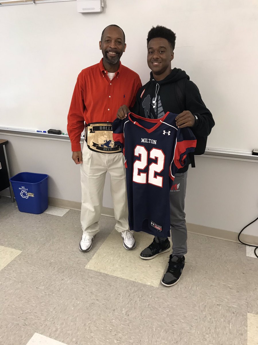CoachBenReaves's tweet photo. Congratulations to Mr. Williams for being chosen by back to back winner, @Jechols_ , as this week’s Ballers’ Belt Teacher of the Week for the positive #Mpact he is having on our STUDENT-athletes. Thank you for all you do!! @MiltonHighSch @MiltonEagles_FB https://t.co/eEyx0v277K