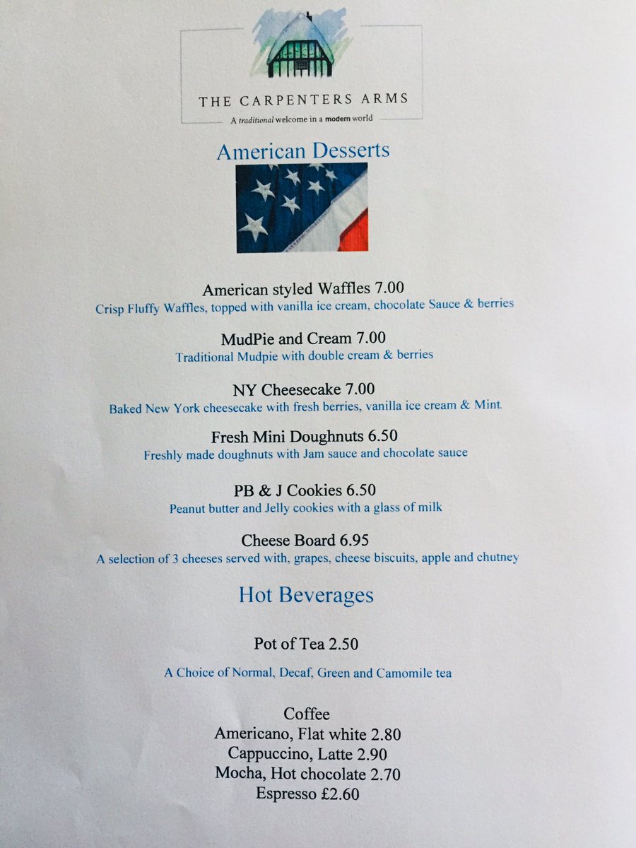 One week only! American style desserts from 13-17th November at The carpenters arms slapton! To book call 01525220563 or book on line at thecarpentersarms-Slapton.co.uk