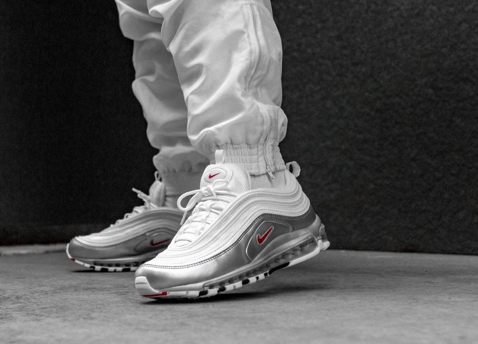 air max 97 silver white on feet