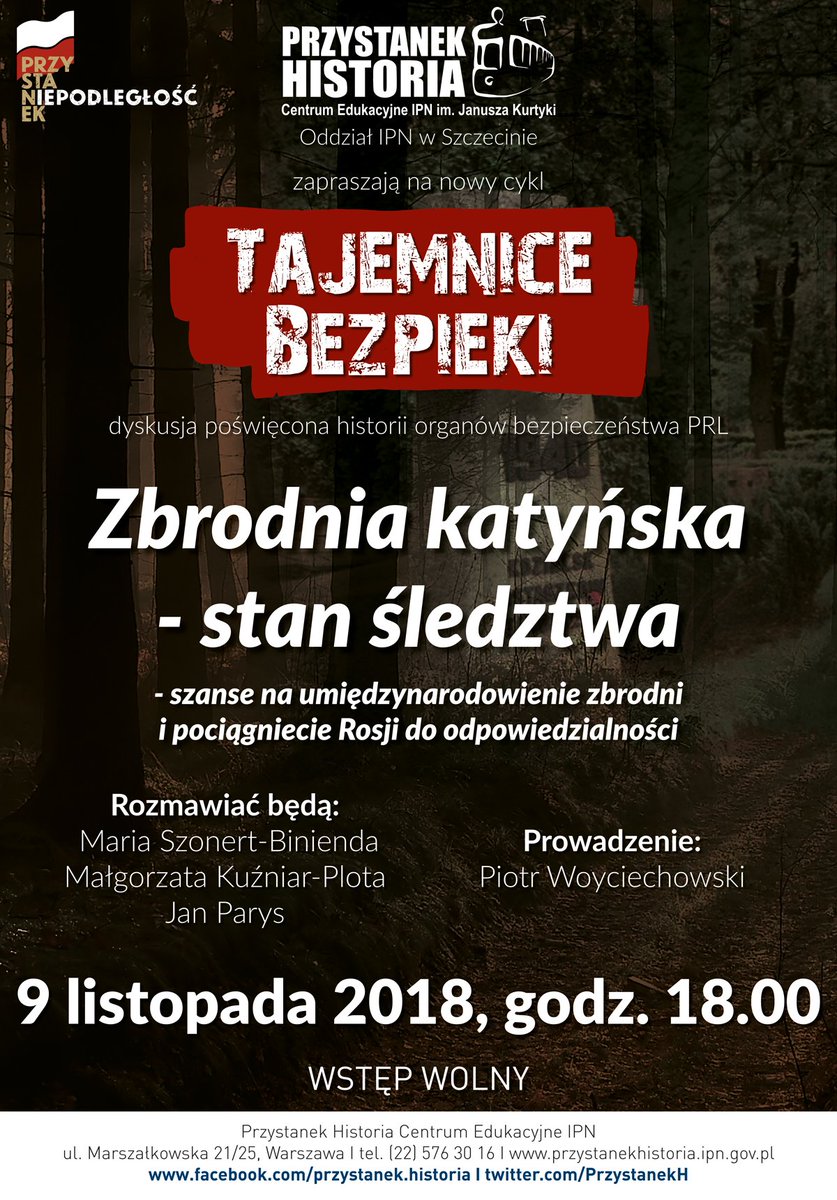 Dziś o 18.00 w #PrzystanekNiepodległość dyskusja z cyklu #TajemniceBezpieki ➡#ZbrodniaKatyńska Prowadzący Piotr Woyciechowski i jego goście spróbują odpowiedzieć na pytanie–Czy możliwe jest pociągnięcie Rosji do odpowiedzialności za #SowieckieZbrodnie? #PrzystanekHistoria #IPN