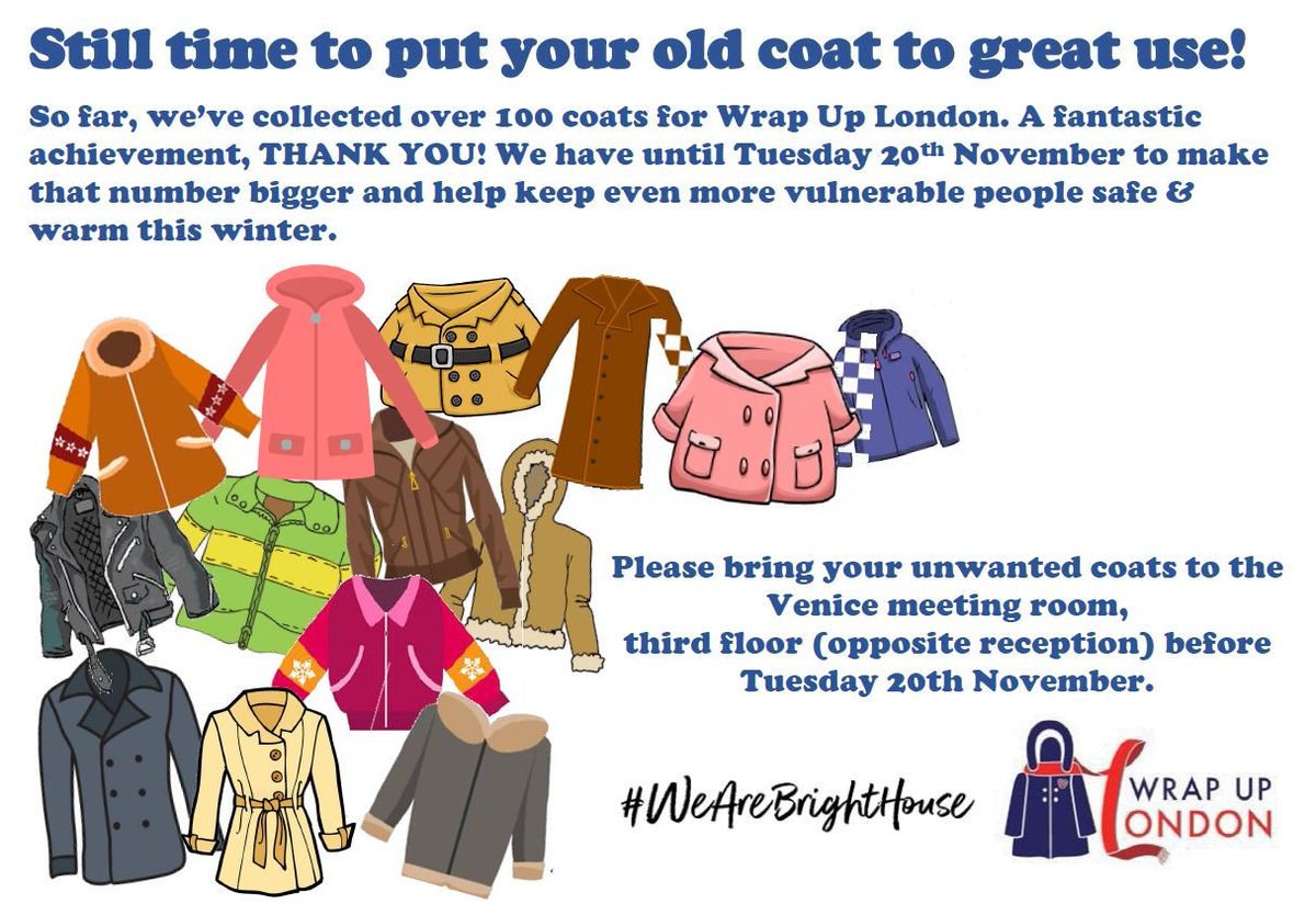 dean_woodroof's tweet image. 💯 coats collected so far for our Wrap up London appeal.
#Brighthouse
#One week left 👊
@WrapUpLondon
