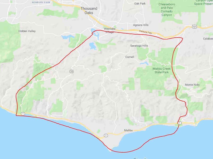 #WoolseyFire: MANDATORY EVACUATION for the City of Malibu. In effect for entire area south of 101 Fwy from Ventura County line to Las Virgenes / Malibu Cyn, southward to the ocean