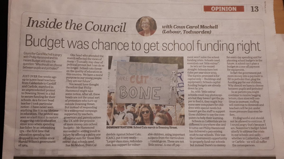 .My piece on the #Budget2018 and #schoolcuts in @TodmordenNews1 this week 
 @CalderdaleASC @cyclingkev