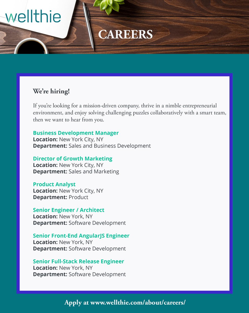 Wellthie's tweet image. @Wellthie wants YOU to be a part of the team. Apply now at wellthie.com/about/careers! 

#insurtech #insurtechstartup #careers #openjobs