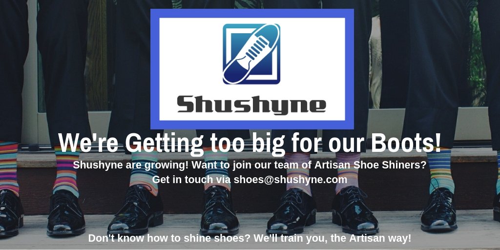 shushyne1's tweet photo. Shushyne are growing! Looking for an exciting new #opportunity in #Birmingham? Get in touch and if the shoe fits, you could be part of our Artisan Shoe Shiner team! 👞👠

For more info, email us: shoes@shoeshyne.com https://t.co/9gwQN37TX0