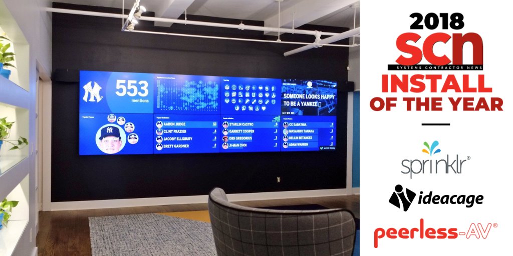 PeerlessAV's tweet photo. Thanks to @SCNmag for awarding our work with @ideacage at @Sprinklr in NYC! This award-winning video wall installation represents a great partnership. Click the link to learn more: https://t.co/SuUUA4bPqG  

#InstalloftheYear #AVTweeps #awardwiningAV #videowall #videowallmounts https://t.co/CvGBSyho5t