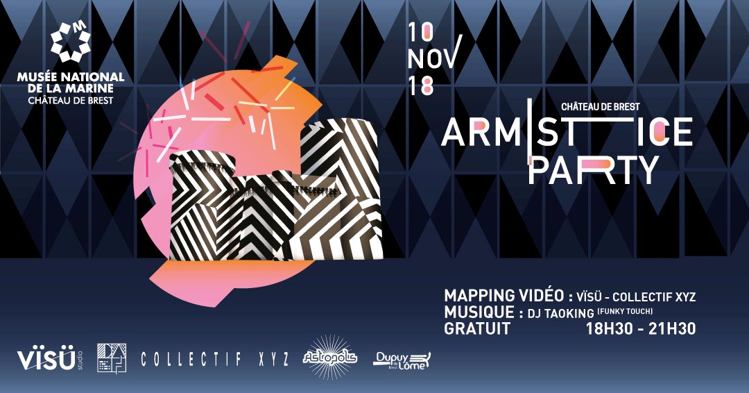 Rendez-vous demain à partir de 13h30 pour l’Armistice party avec @astropolis  ! Mapping vidéo et DJ à partir de 18h30. #brest #Armistice2018 #CentenaireArmistice