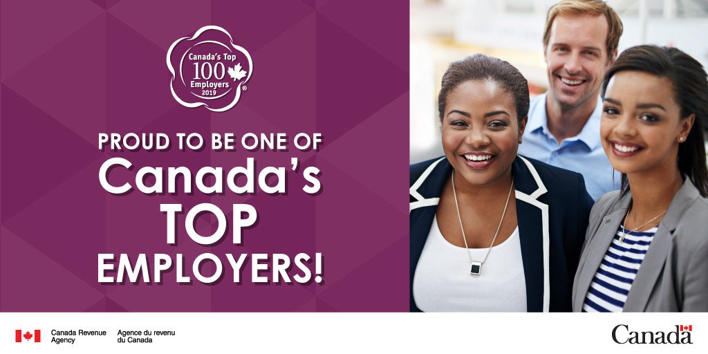 CareersCRA's tweet photo. We are excited to announce that the @CanRevAgency has been named one of Canada's Top 100 Employers for 2019! Learn why the CRA is an employer of choice for Canadians and apply today! https://t.co/2YhfwJfkM3 https://t.co/0HpQ9g7Ync