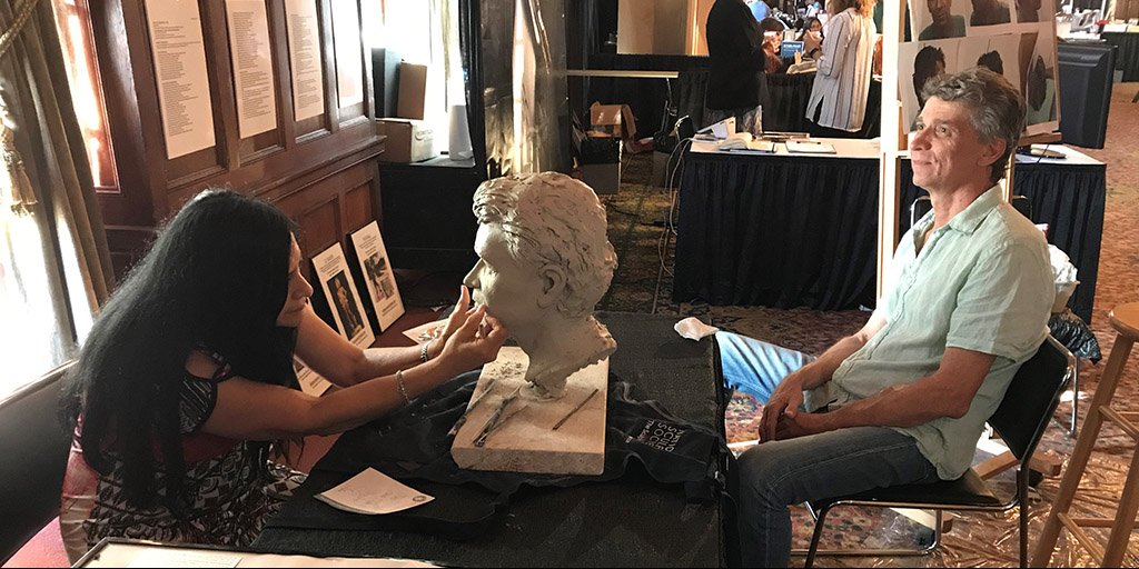 NSS_Sculpture's tweet photo. Nilda Comas, NSS finishing up her portrait bust at #FACE18 #figurativesculpture #portraits #sculpting #sculptor https://t.co/BmzUeJX7Pk