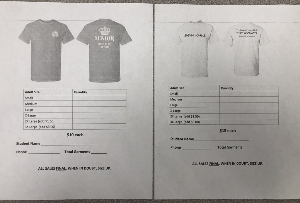wchs19's tweet photo. Class shirt sales are going on during lunch from now until the 27th!! come pick up a form outside of carney’s room S122!! https://t.co/IgP68G1NzQ