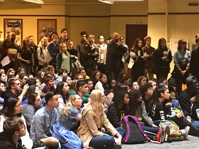 DavidsonCollege's tweet photo. Students, faculty and staff gathered in the Alvarez College Union to stand together against anti-semitism, racism and bigotry.                         

“This community is beautiful to me.” 

“Together we stand stronger. We stand against hate.” https://t.co/p3NdPQlqXf