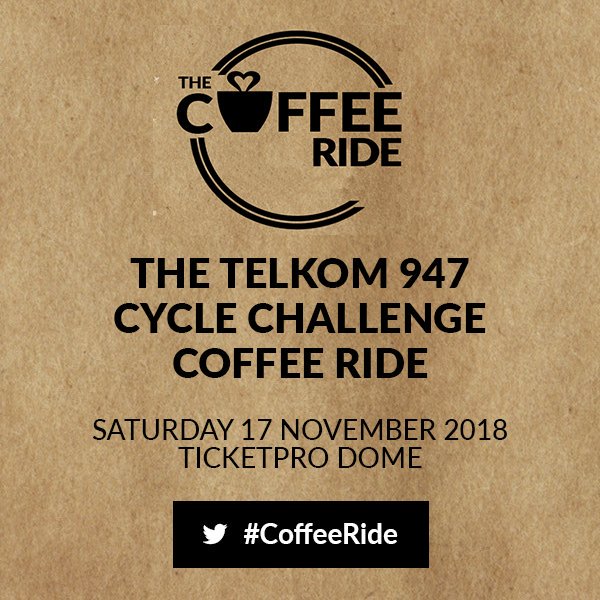cchjnb's tweet image. Pre-#CC2018 ride!
Join the annual #CoffeeRide (previously #CCTwitterRide) &amp;amp; ride with some of SA’s top cyclists. Starts/Ends at 
@Ticketprodome on Sat 17 Nov at 7am. Get your FREE entry  bit.ly/2AIiX3R
Riders should be able to ride 40km route at an average of 25/26km/hr.
