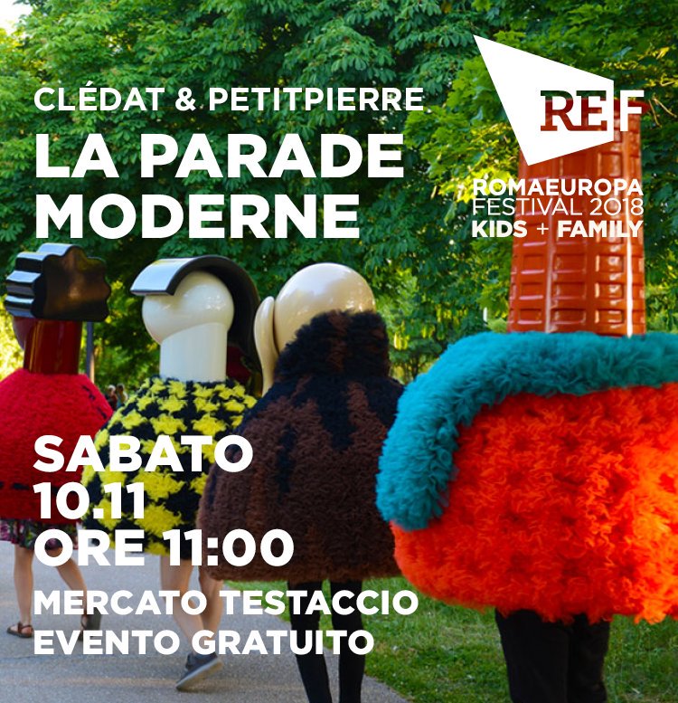 Romaeuropa's tweet photo. Domani alle 11 parte la Parade Moderne opening gratuito di #REfKIDS dal Mercato di Testaccio.
Vi aspettiamo per festeggiare tutti insieme grandi e piccini. https://t.co/dqq7jxL1Rm