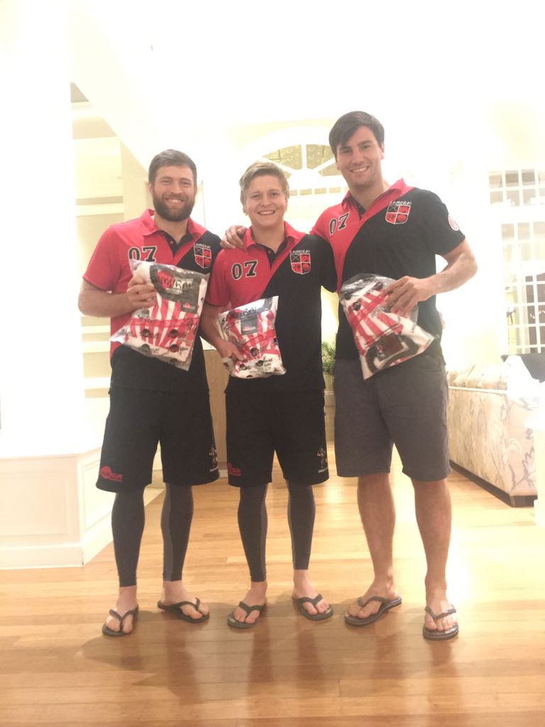 Our three @samuraiFamily Maties/Uni boys <a href="/MatiesRugby/">Maties Rugby Club</a> <a href="/UWCSport/">𝗨𝗪𝗖 𝗦𝗣𝗢𝗥𝗧</a> with their playing shirts for tomorrow. Thanks to <a href="/samurai_sports/">SAMURAI</a> &amp; @HemingwaysKE as always