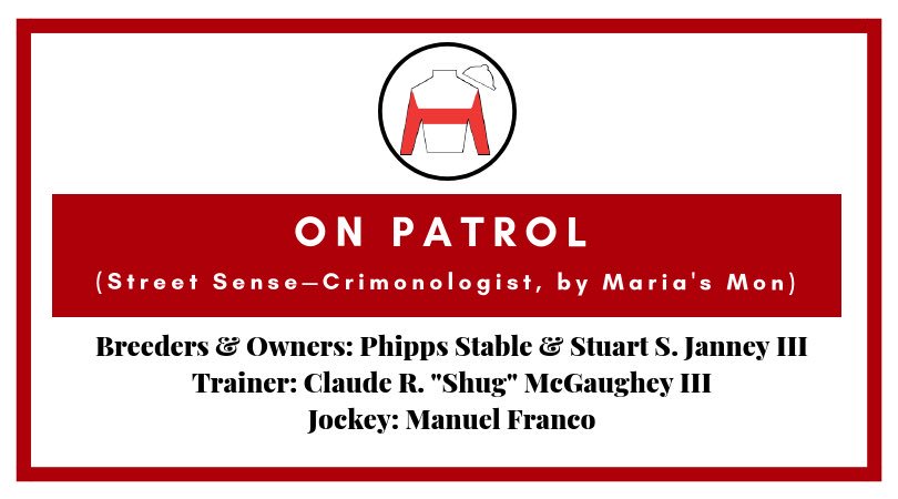 PhippsStableFan's tweet photo. ON PATROL ENDING 3 MONTH LAYOFF SATURDAY
#Aqueduct R4, $42k CLM, 1⅛ mi. turf, 1:47pm
#PhippsStable &amp; #StuartJanneyIII's 3yo homebred colt #OnPatrol (Street Sense—Criminologist, by Maria's Mon) making 1st start since finishing 4th at ‘Toga on 8/8. @jockeyfranco riding. @TheNYRA https://t.co/aPeznt5gN9