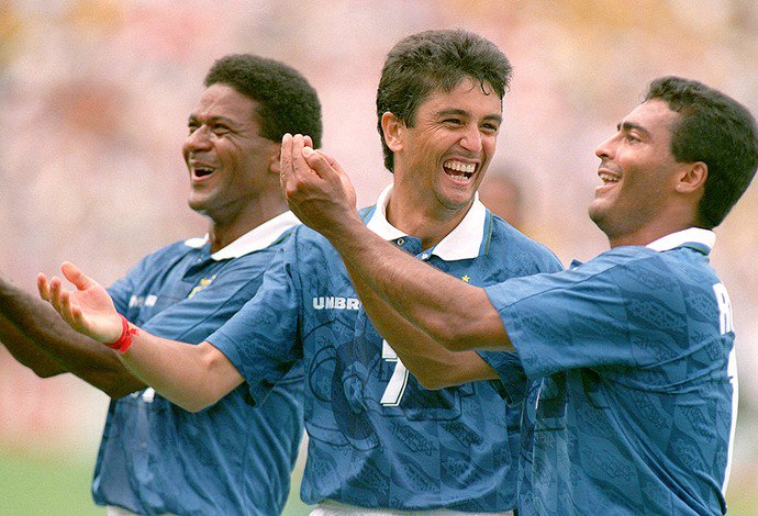 The guy celebrating *that* goal with Bebeto? No, not Romário! The other guy! Well, that's Mazinho! His sons are named Thiago Alcantara and Rafinha Alcantara. You might recognize from their current stays at Bayern München and FC Barcelona