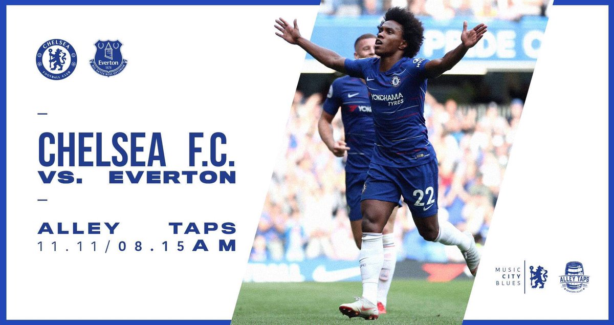This Sunday Chelsea look to keep their good form going! Join us at @AlleyTaps for this PL clash! Kickoff is at 8:15!