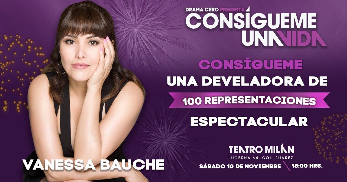 Mañana tienen una cita con <a href="/VanessaBauche/">Vanessa Bauche</a> a develar la placa de las 100 representaciones de #ConsíguemeUnaVida a las 18:00 horas 🎭