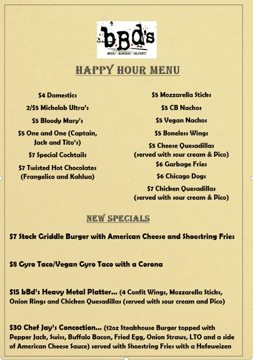 The New Happy Hour Menu-all day Friday and Saturday...come down and enjoy!!