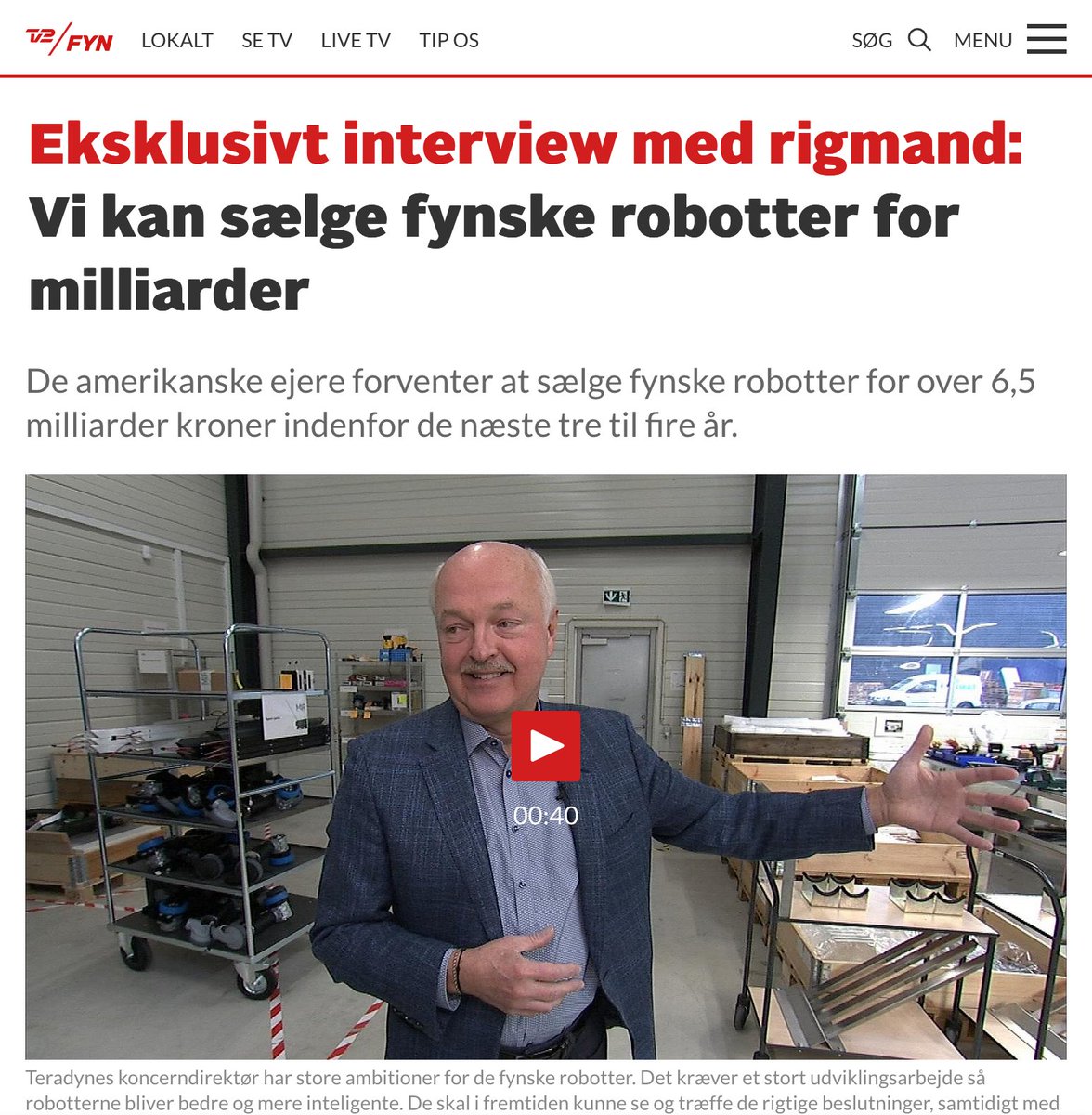 An exclusive interview with <a href="/Teradyneinc/">Teradyne</a>'s Mark Jagiela, aka 'the Steve Jobs of robotics.' | <a href="/tv2fyn/">TV 2 Fyn</a>. <a href="/pernille_tv2fyn/">Pernille Kjær Nielsen</a>  <a href="/orionjagg/">Mark Jagiela</a> <a href="/energid/">Energid</a> <a href="/MobileIndRobots/">Mobile Industrial Robots</a> <a href="/Universal_Robot/">Universal Robots</a> #MiR500  ow.ly/3yRE30mz1mk