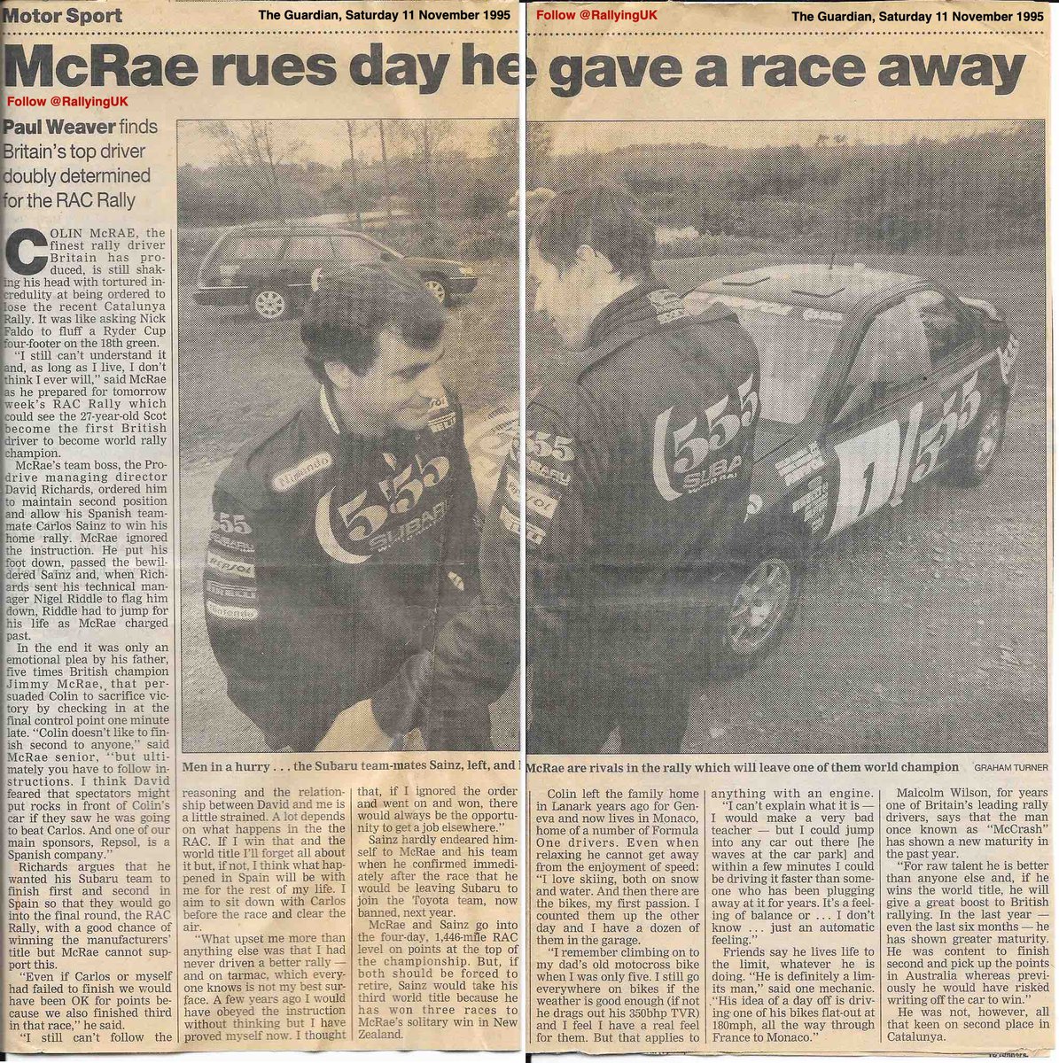 McRAE: 🗞 Below is a copy a newspaper article published in the days leading  up to the Network Q RAC Rally 1995, profiling Colin McRae. This is from The  Guardian on Saturday,, image size:1195x1200
