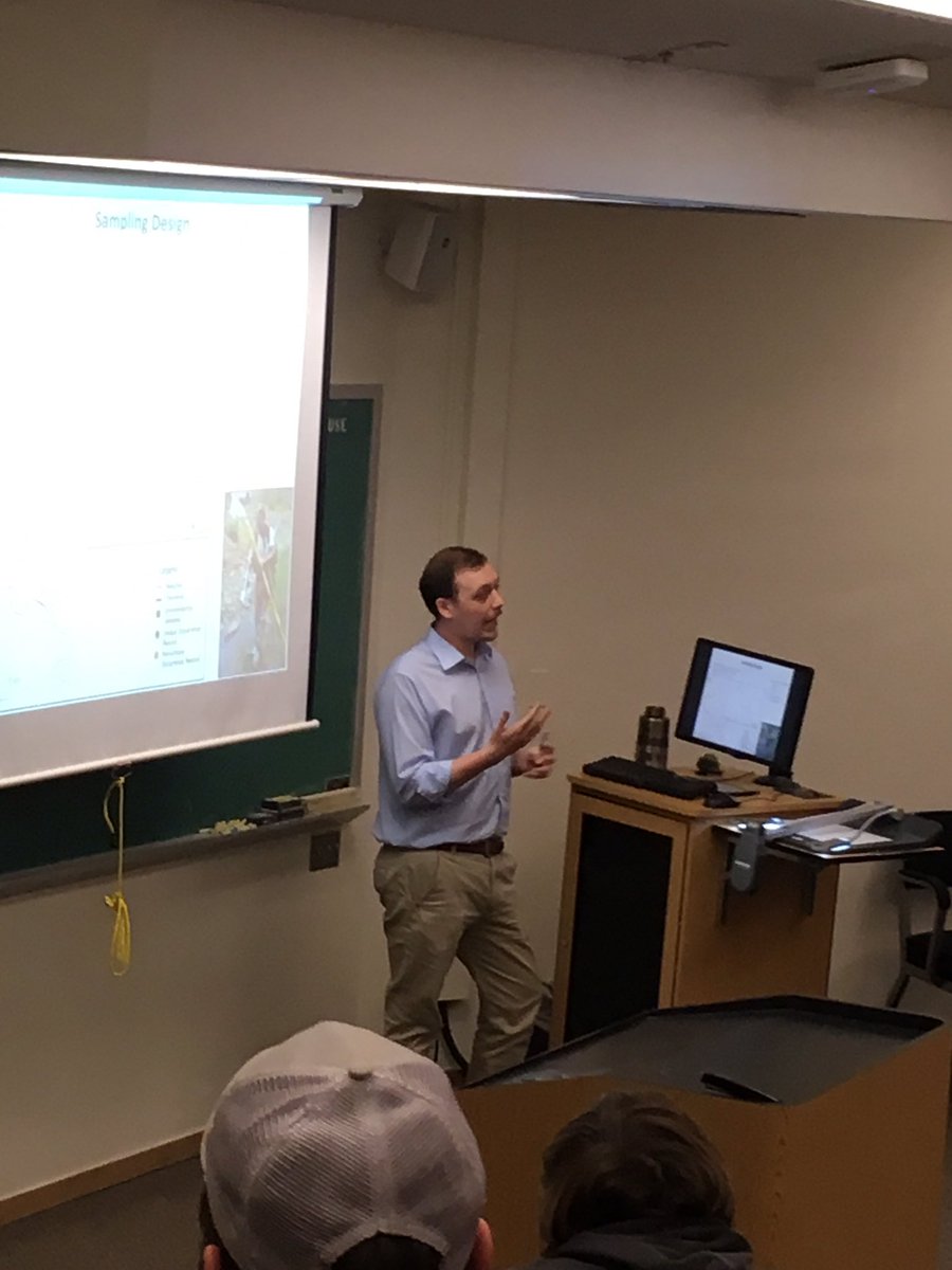 Seiurus's tweet photo. #NREM #OKState Colt Holley deftly explains #nichemodeling, #detectionprobability, and #occupancymodeling in the context of #endangered species surveys for #LongnoseDarter. Great talk! https://t.co/7JUJYjKTMx
