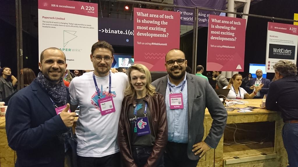 paperwrk_app's tweet photo. Spent a great time at Web Summit with the team that invests its heart and soul in Paperwrk.

#PowerUp2018 #Lisbon #WebSummit #developers #entrepreneur #FridayFeeling #SaaS https://t.co/WQgPCDfTmq