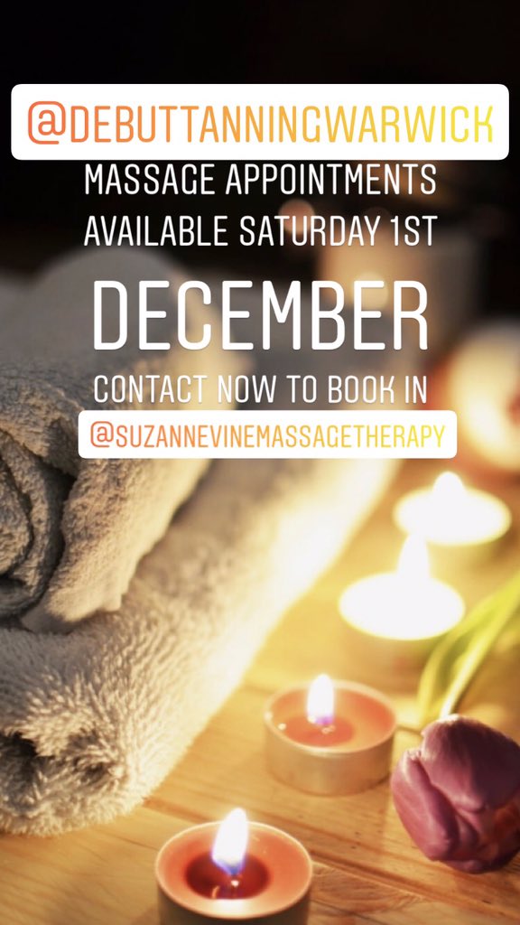 Excited to be working from our new treatment room this December ✨

Tuesday and Saturday bookings now available

Book now at
debutwarwick.com

Or contact me directly on 
07341827488
suzannevinemassagetherapy@gmail.com