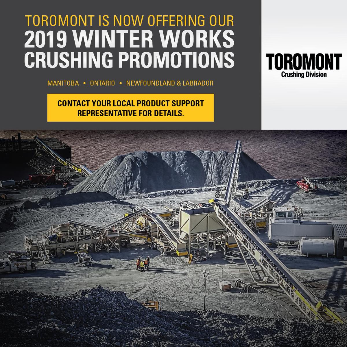 Toromont is now offering our 2019 Winter Works Promotions, contact your local product support representative for details. #crushing; #screening; 

For More Information Visit:
bit.ly/2QBRlmJ