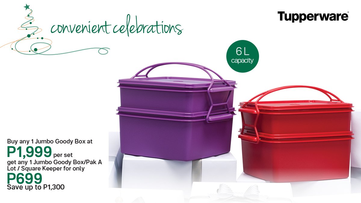 TupperBrandsph's tweet photo. Parties and gatherings are even more fun when you can bring your favorites in the Jumbo Goody Box! #TupperwarePH https://t.co/PVRcCl4mB6
