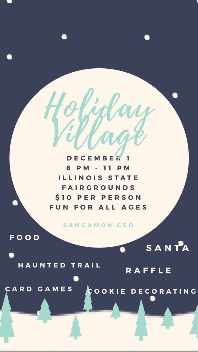 SangamonCEO's tweet photo. Join us for a thrill ride for all ages🎅! On December 1st from 6-11 we will host a Holiday Village, complete with A holiday walk, food, games and maybe even an appearance by Santa himself!! Purchase tickets now! Happy Holidays!!!🎄 https://t.co/Eqzq2imoJ0 https://t.co/TJpsF0ZAbb
