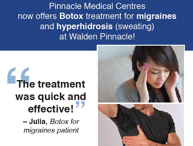 PinnacleMedAB's tweet photo. Do you suffer from migraine headaches or excessive sweating? Our Walden clinic is now offering Botox treatment for migraines and hyperhidrosis (sweating)! https://t.co/OZ2xwjLCWh #yychealth #yycdoctor #botox https://t.co/EcL6cojzno